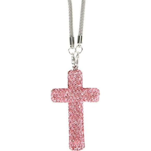 Pink rhinestone cross car mirror hanging ornament christian rearview charm decor - Picture 1 of 8